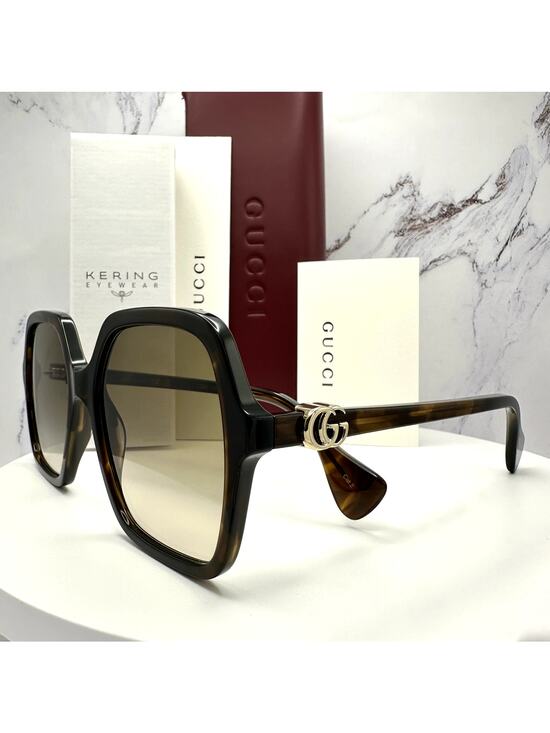 NEW GUCCI Sunglasses Brown Square Oversized Gold Metal GG Logo 56mm main image 6